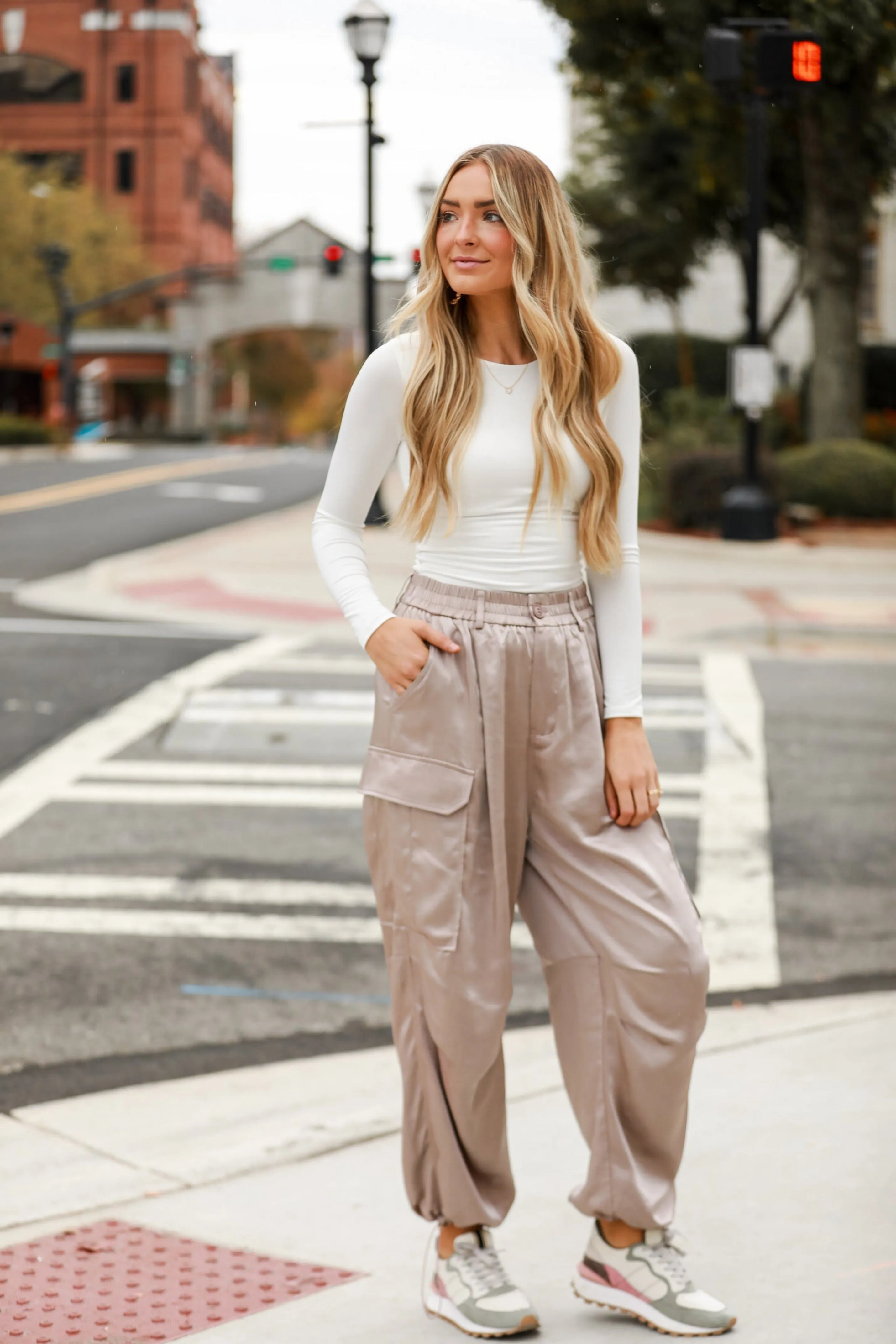 FINAL SALE - My Dream Come True Champagne Satin Cargo Pants