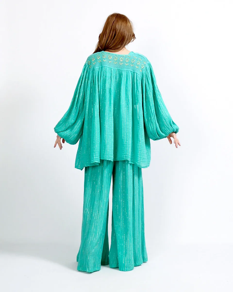 Gauze Palazzo Jumpsuit   Poet Sleeve Jacket