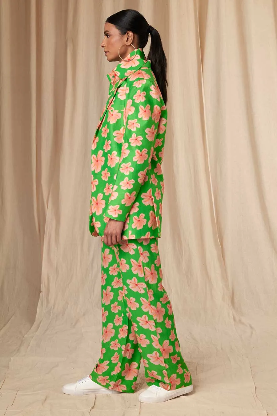 Green Flower Passion Shirt Pants & Blazer Set (3Pc)