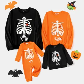 Halloween Glow In The Dark Skeleton Print Long-sleeve Pullover Sweatshirts