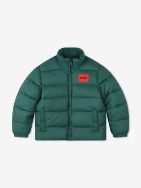 Hugo Boys Logo Puffer Jacket in Green