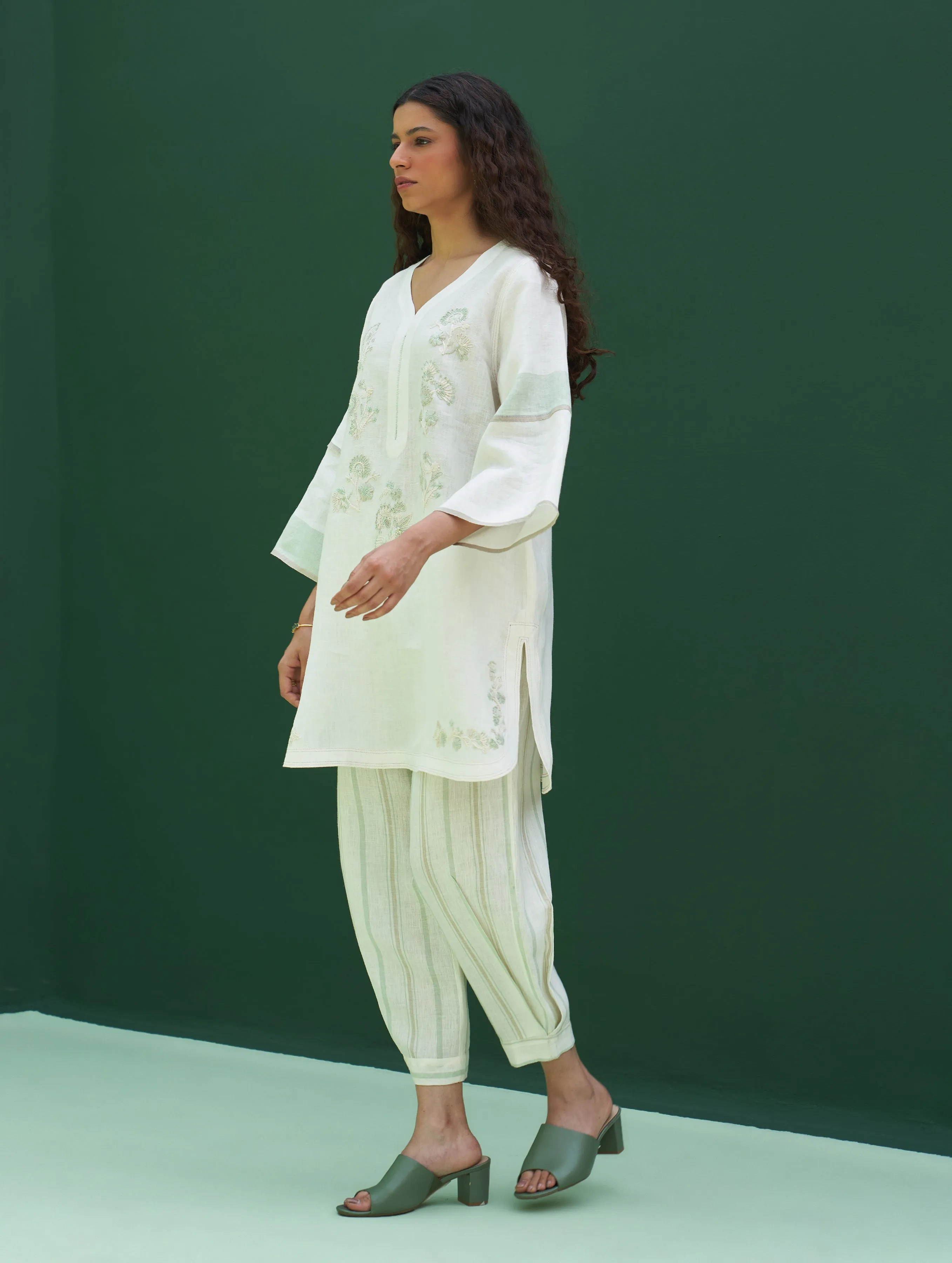 Iona Striped Linen Pant - Mint