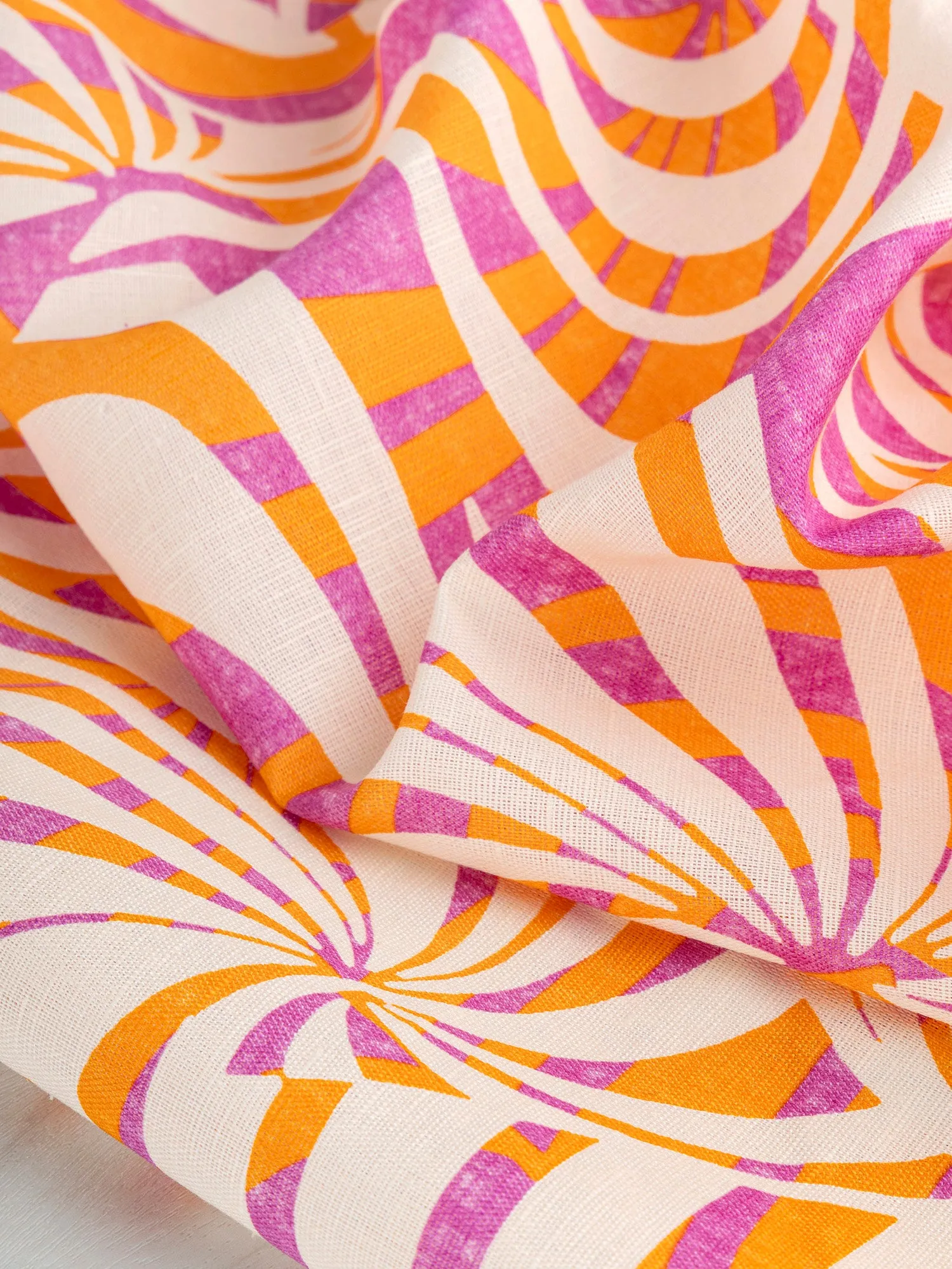 Italian Psychedelic Print Linen Deadstock - Orange   Magenta   Cream - Swatch