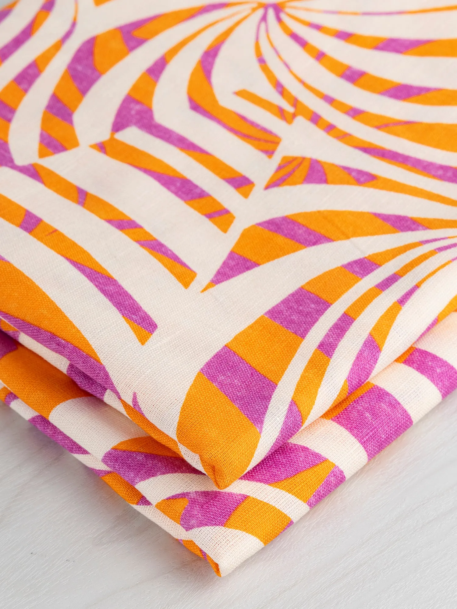 Italian Psychedelic Print Linen Deadstock - Orange   Magenta   Cream - Swatch