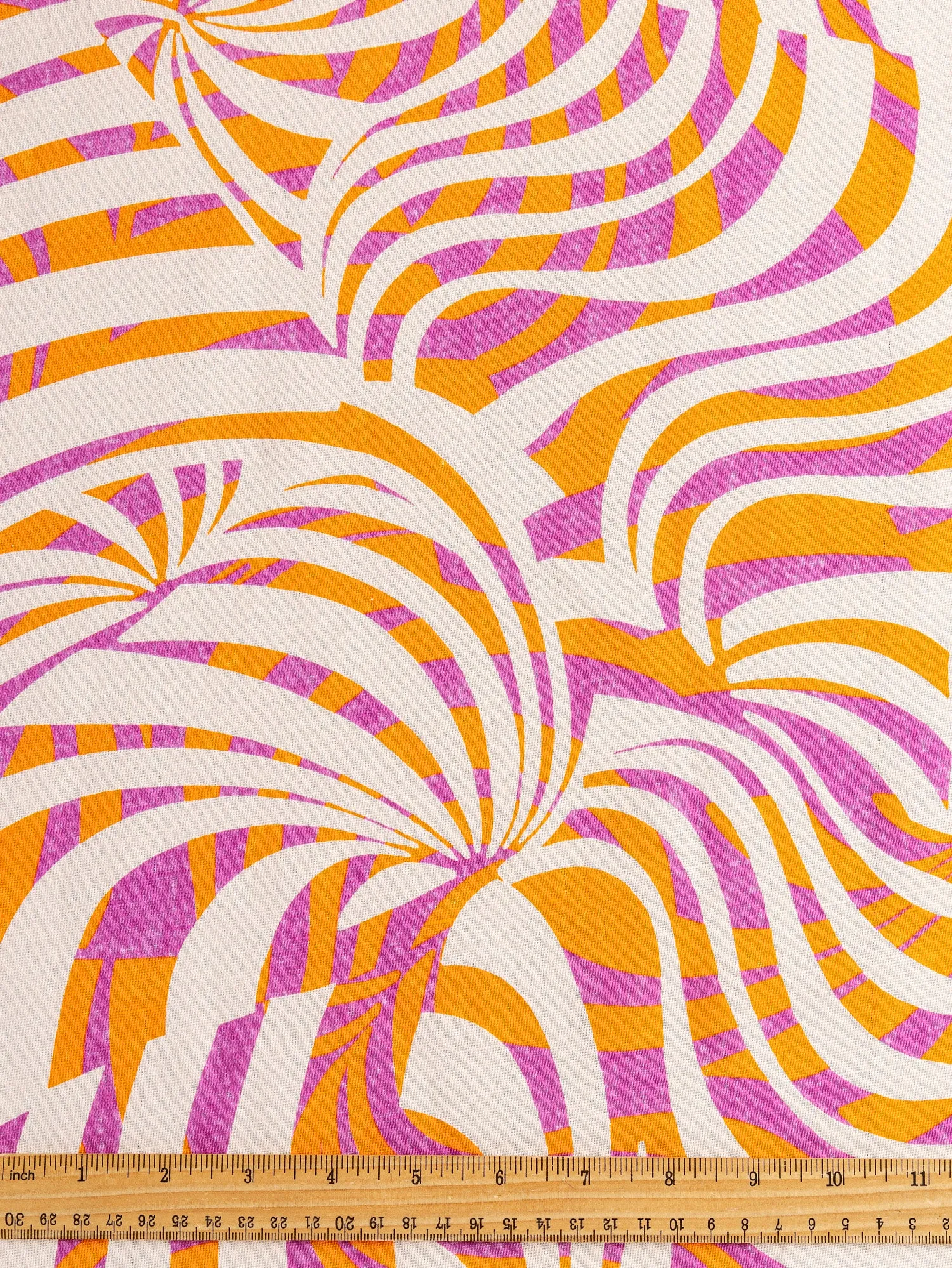 Italian Psychedelic Print Linen Deadstock - Orange   Magenta   Cream - Swatch