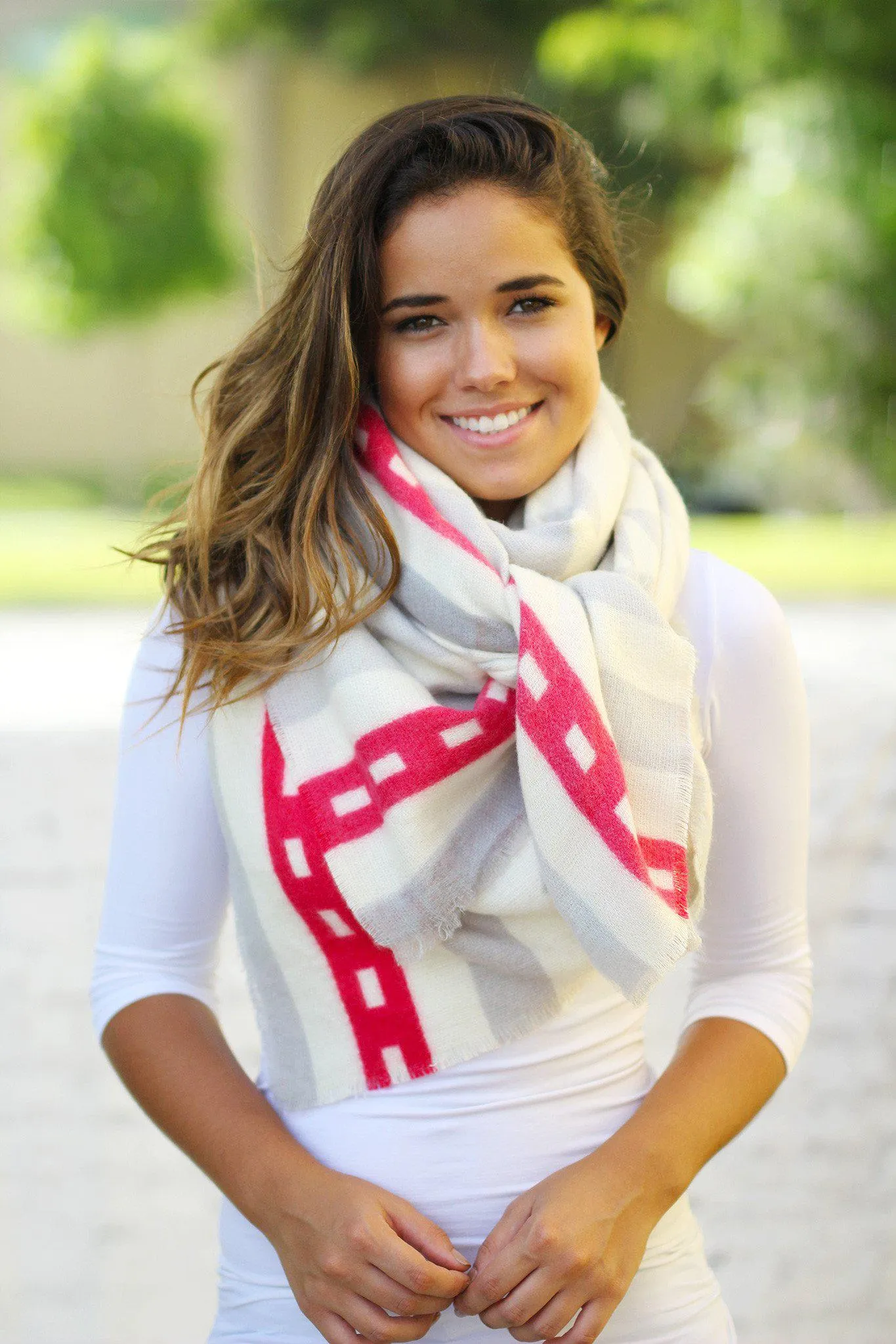 Ivory and Gray Blanket Scarf