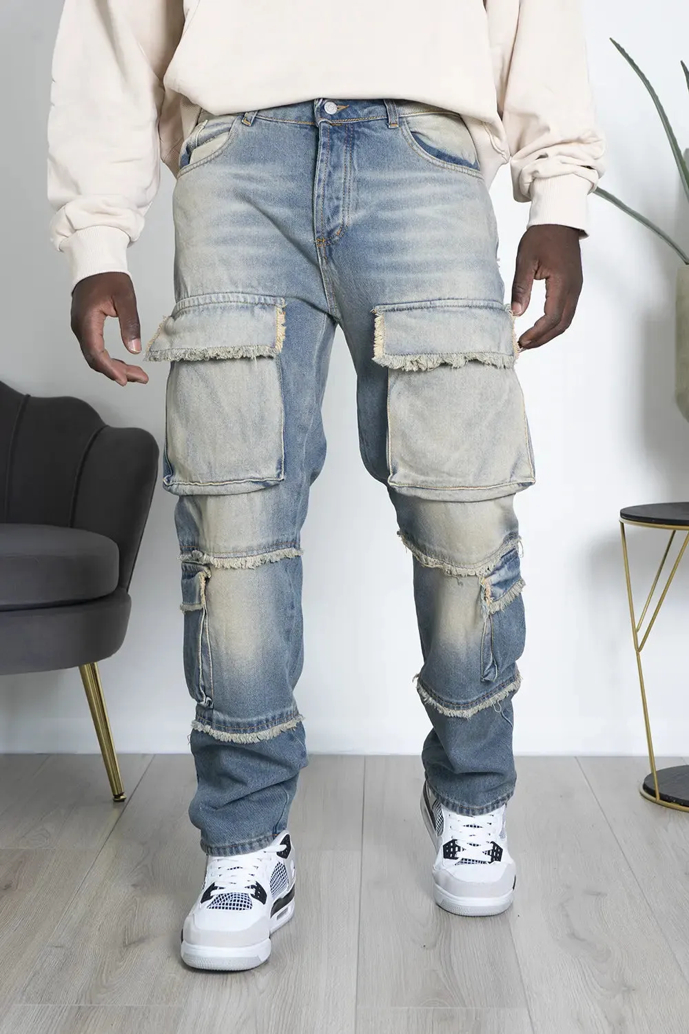 Jeans Baggy Cargo Effetto Consumato Art. JS476