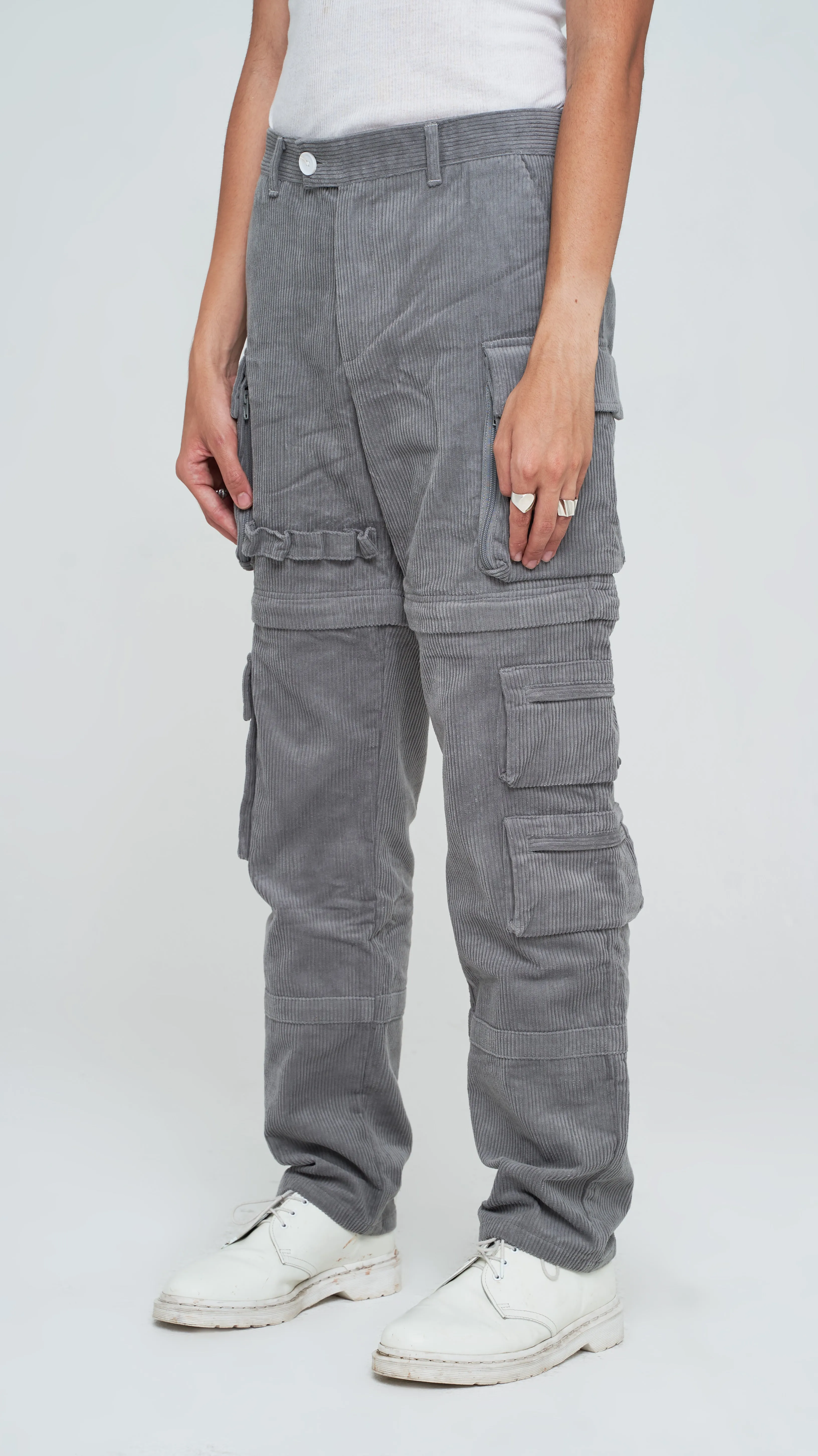 Jet Grey Corduroy Utility Tech Pants