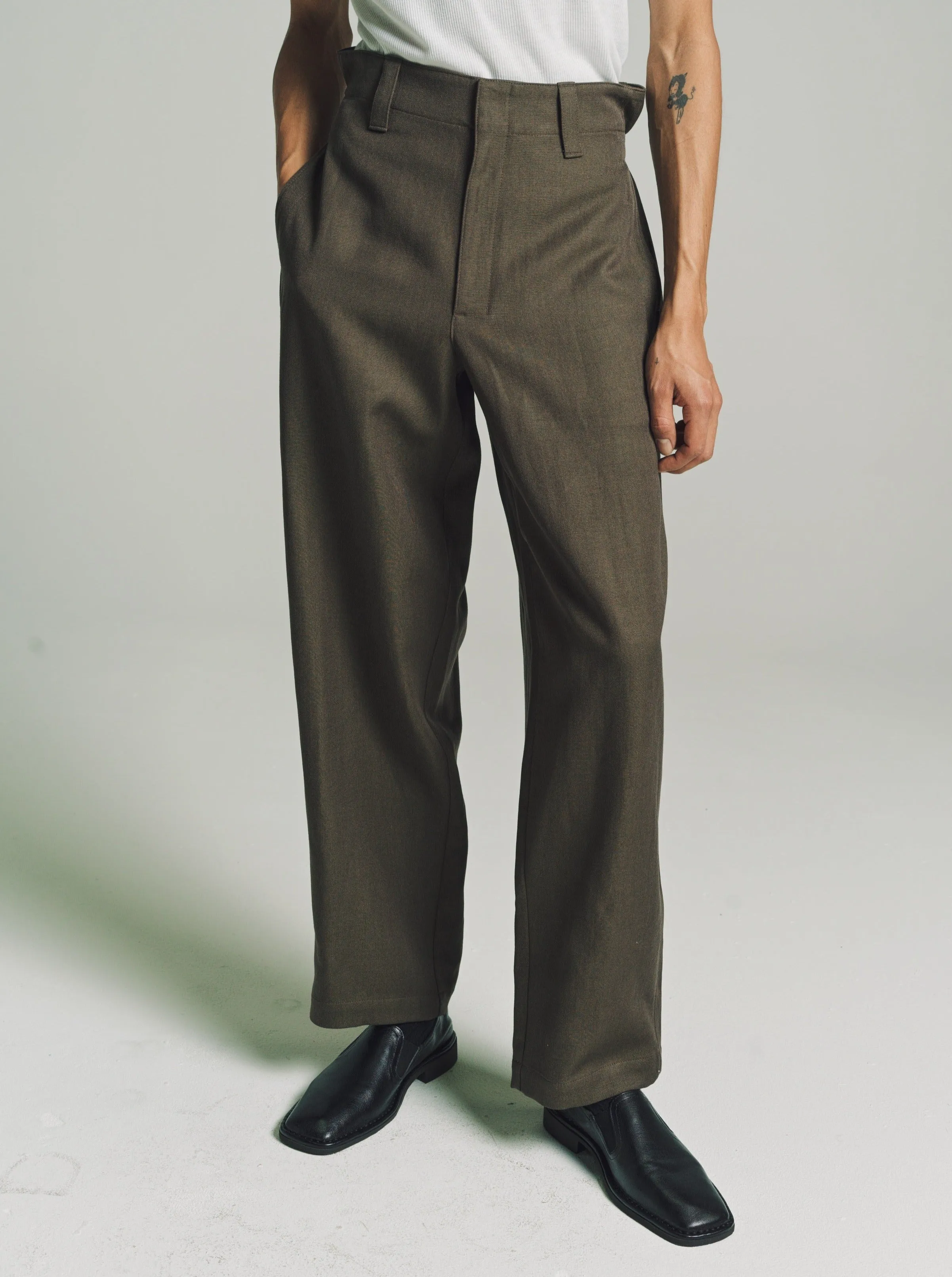 Khaki Brown Wool Maxi Pants