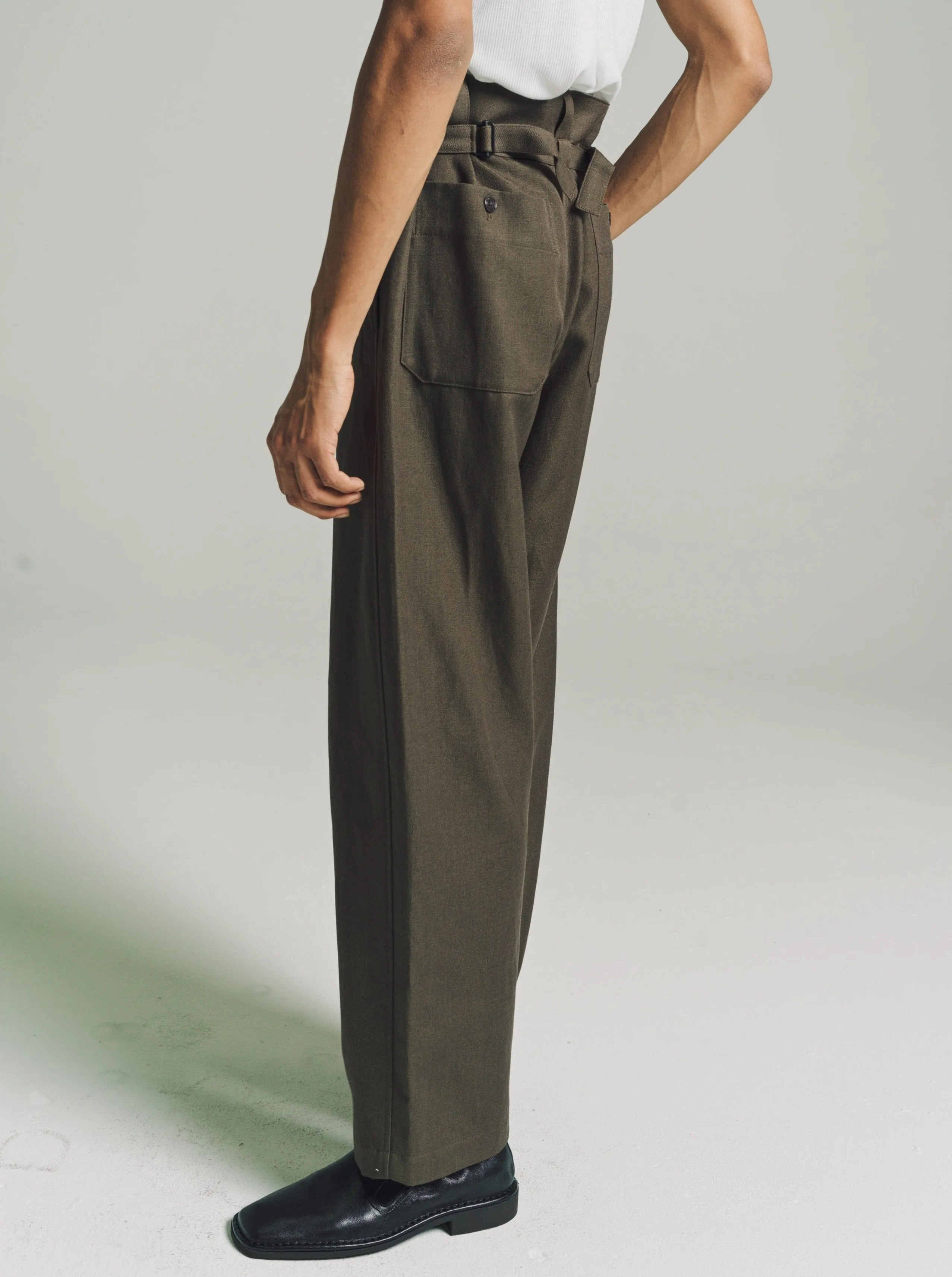 Khaki Brown Wool Maxi Pants