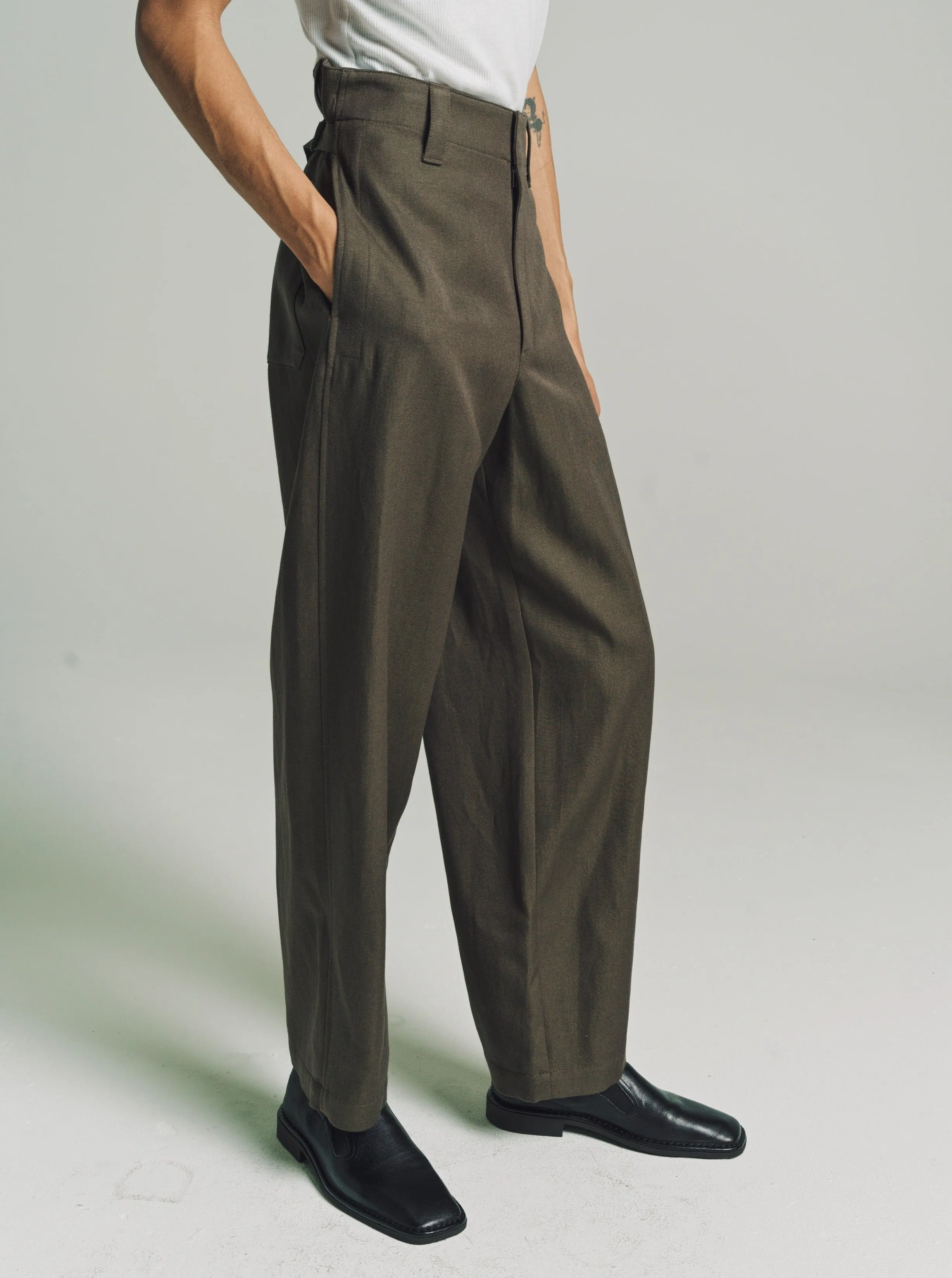 Khaki Brown Wool Maxi Pants