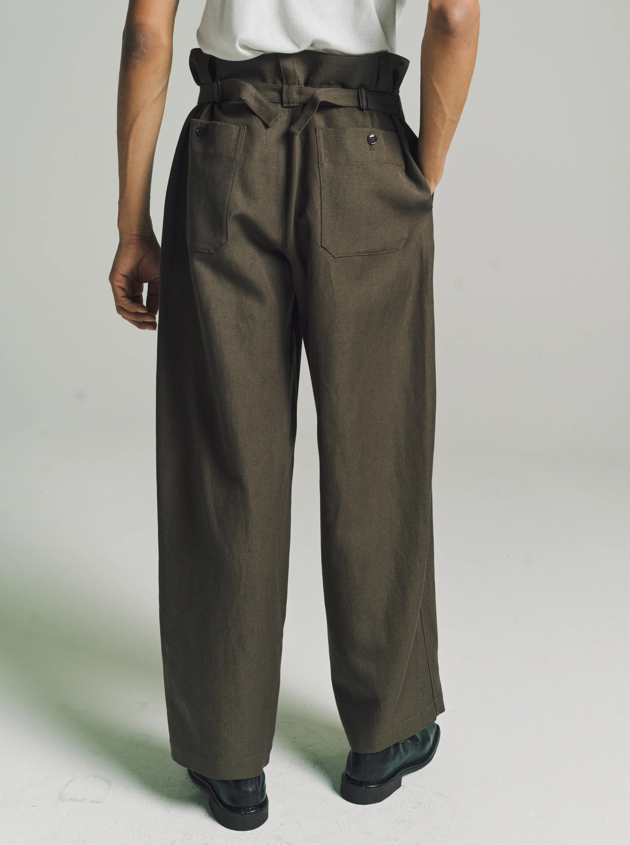 Khaki Brown Wool Maxi Pants