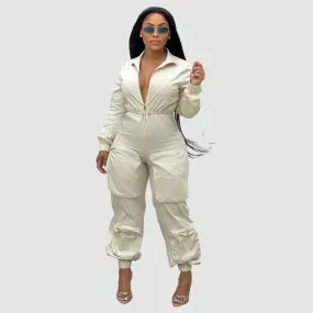 Lapel Patch Pocket Cargo Jumpsuits