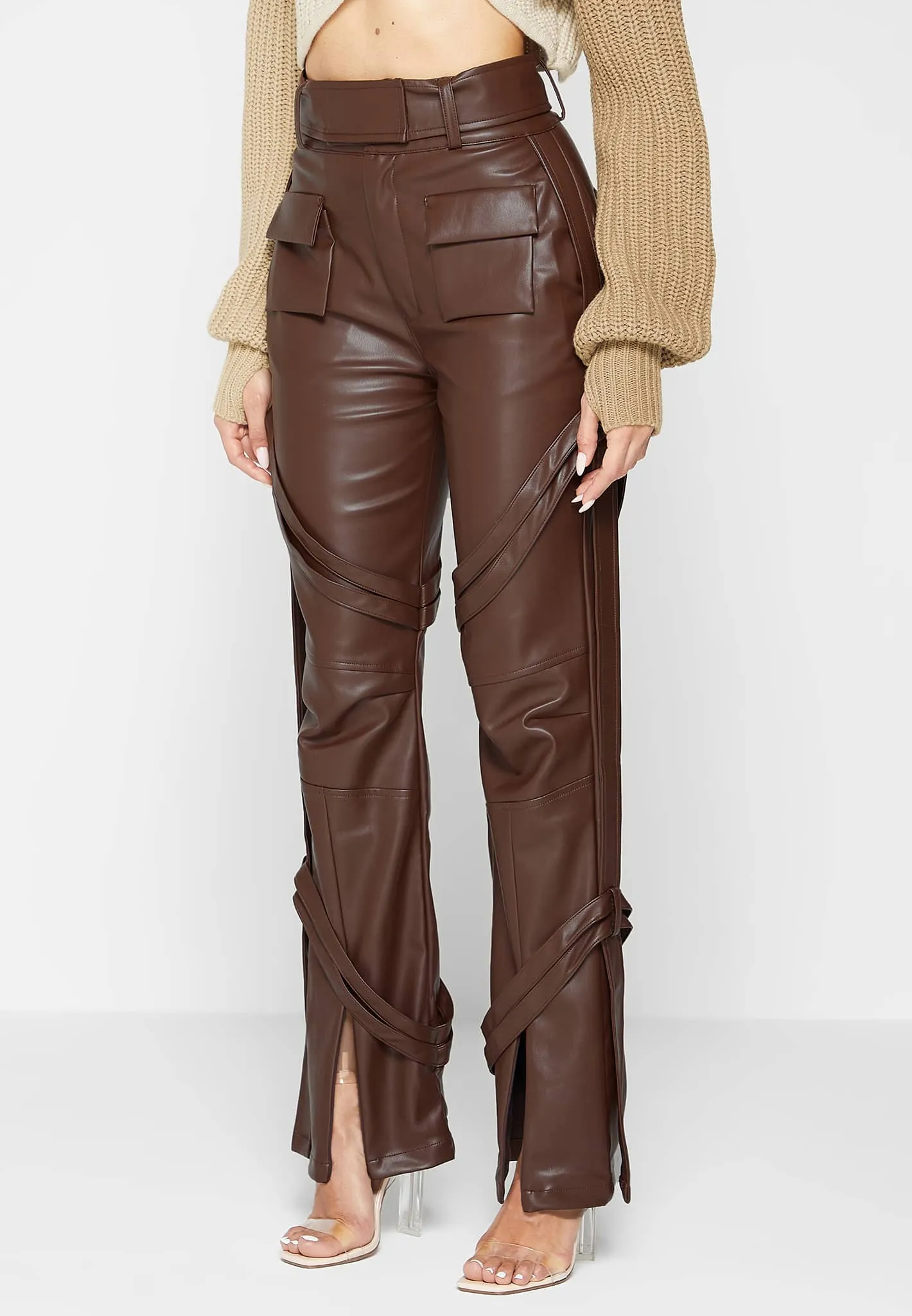 Leather Carpenter Cargo Trousers - Brown