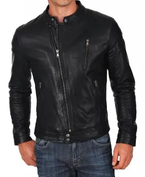 Leather Jackets Hub Mens Genuine Lambskin Leather Jacket (Black, Classic Jacket) - 1501072