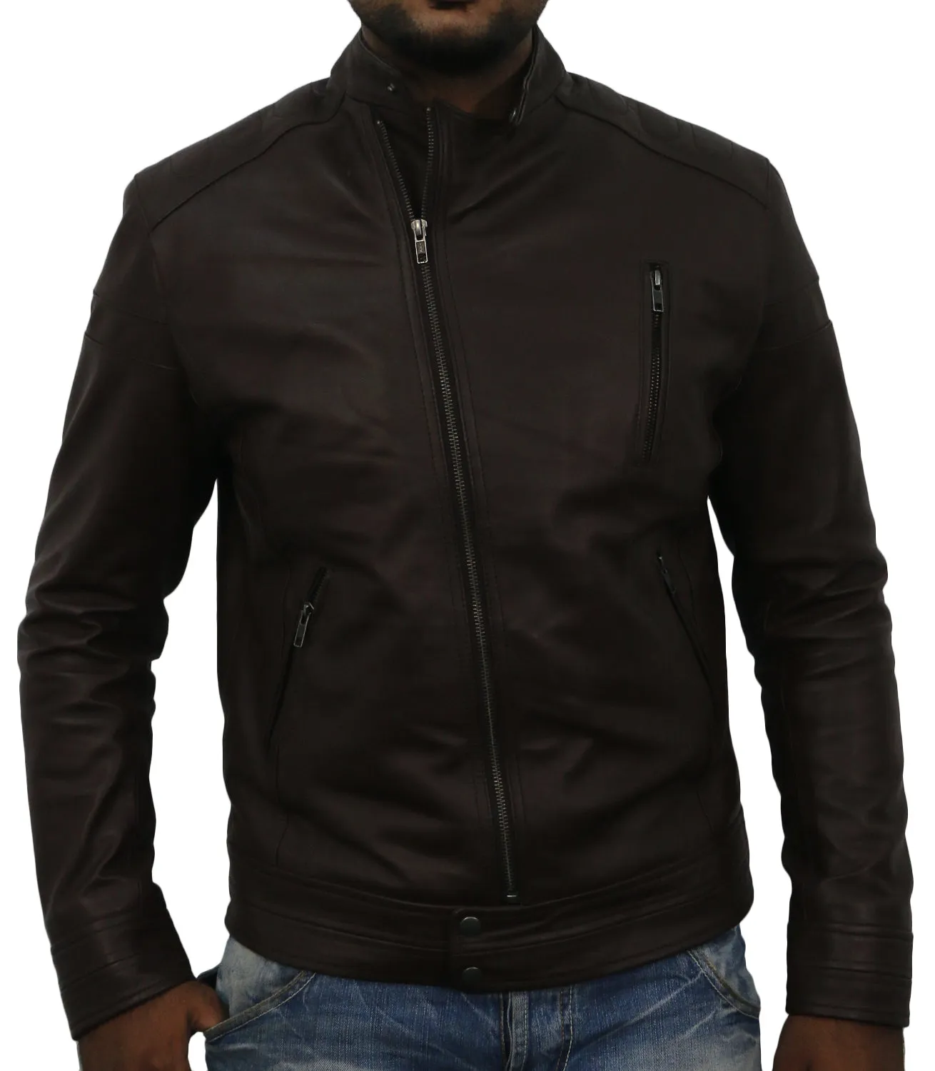 Leather Jackets Hub Mens Genuine Lambskin Leather Jacket (Black, Classic Jacket) - 1501072