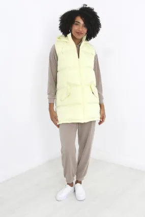 LEMON PADDED LONGER LENGTH HOODED GILET