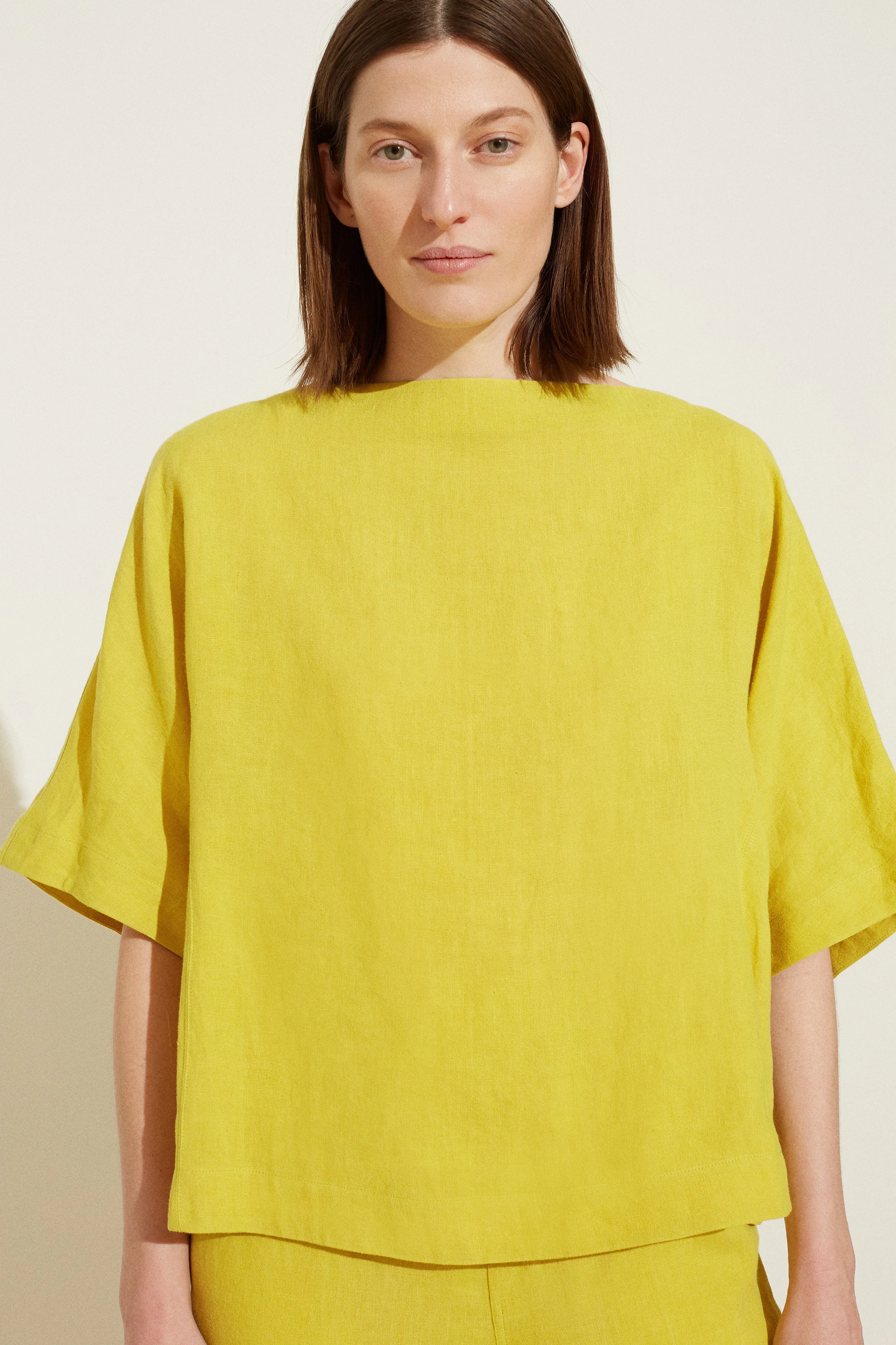 Linen Back Pleat Top - Mustard