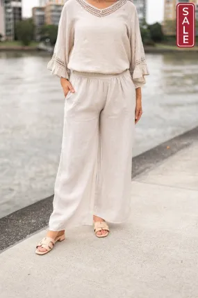 Linen Lace Trim Pants Sand