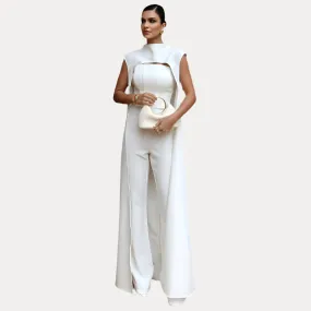 long cape top slim jumpsuit suit