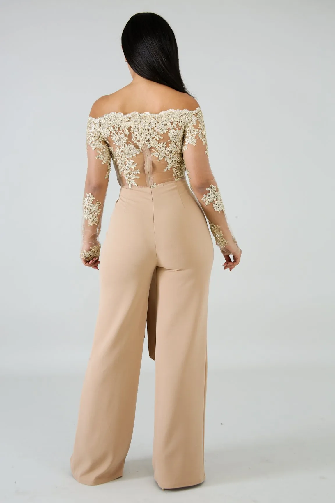 Long Sleeve Off Shoulder Dressy Jumpsuit