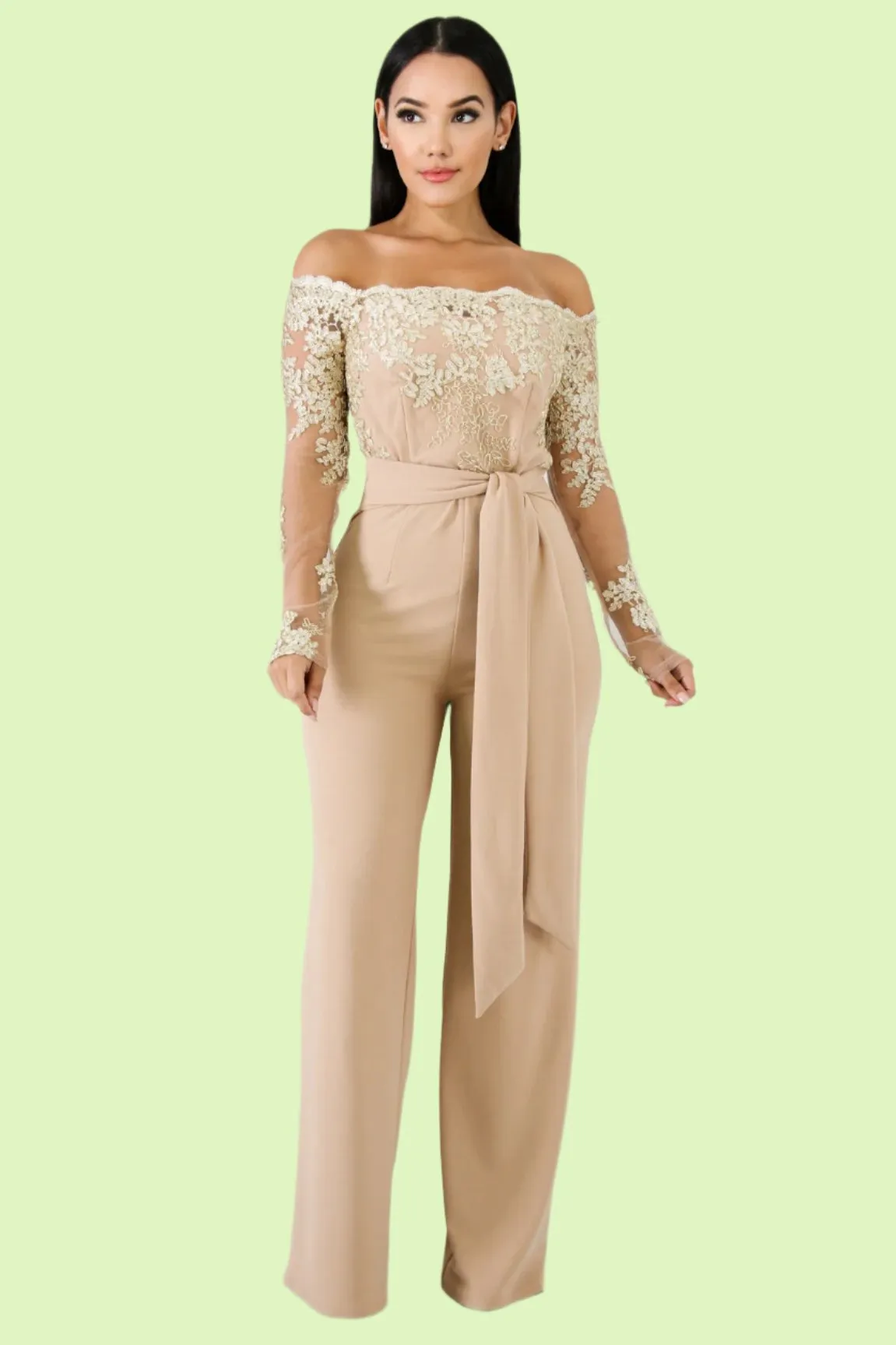 Long Sleeve Off Shoulder Dressy Jumpsuit