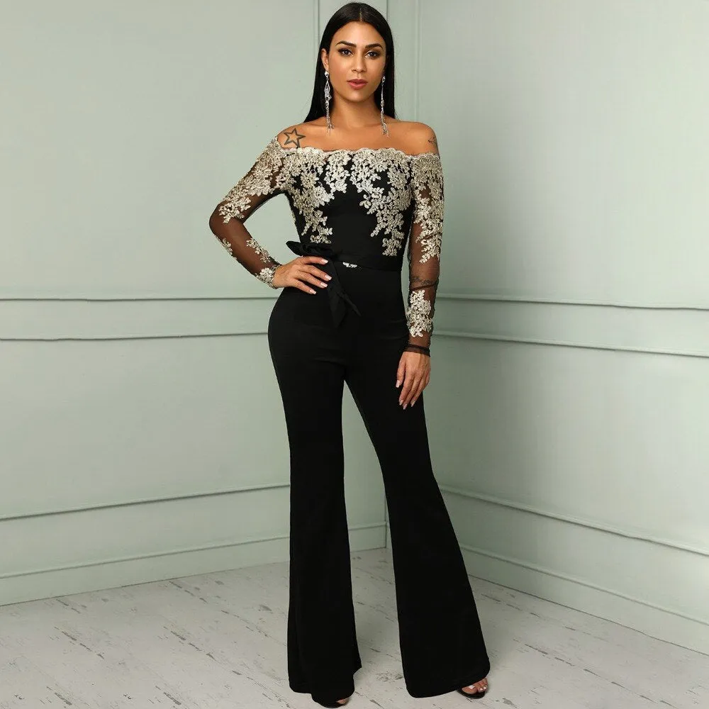 Long Sleeve Off Shoulder Dressy Jumpsuit