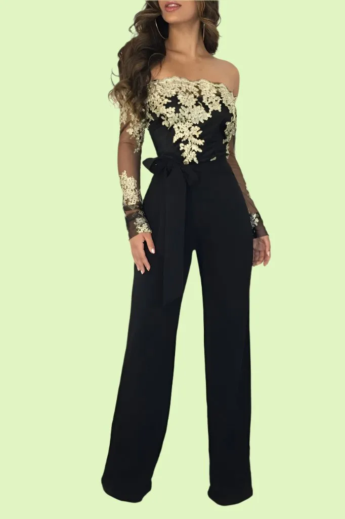 Long Sleeve Off Shoulder Dressy Jumpsuit