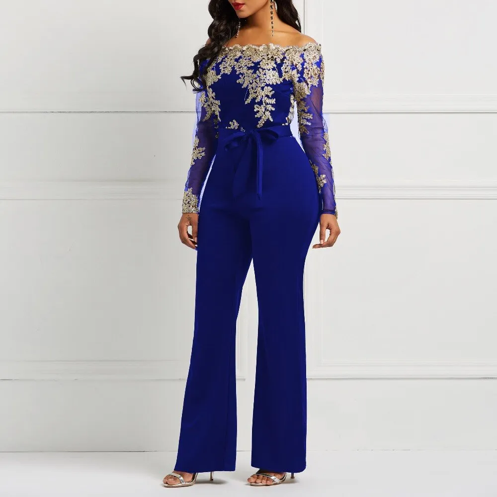 Long Sleeve Off Shoulder Dressy Jumpsuit