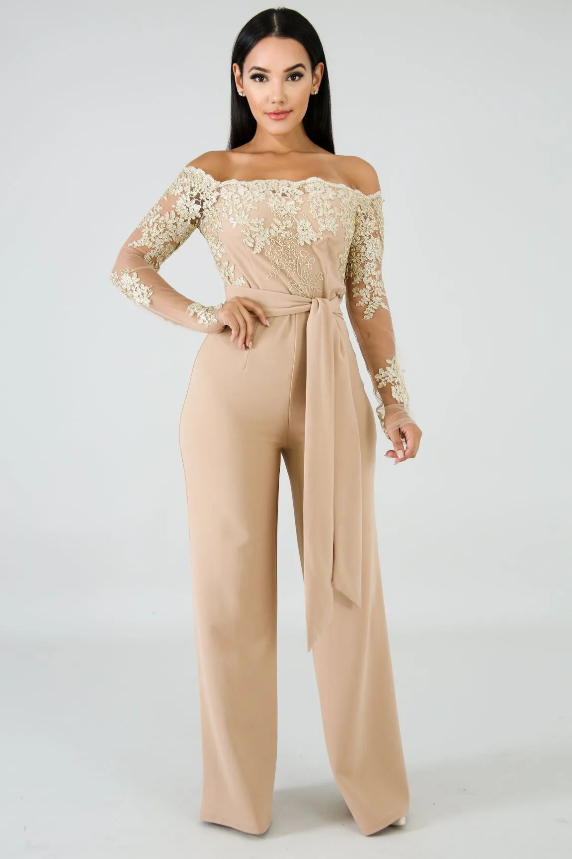 Long Sleeve Off Shoulder Dressy Jumpsuit