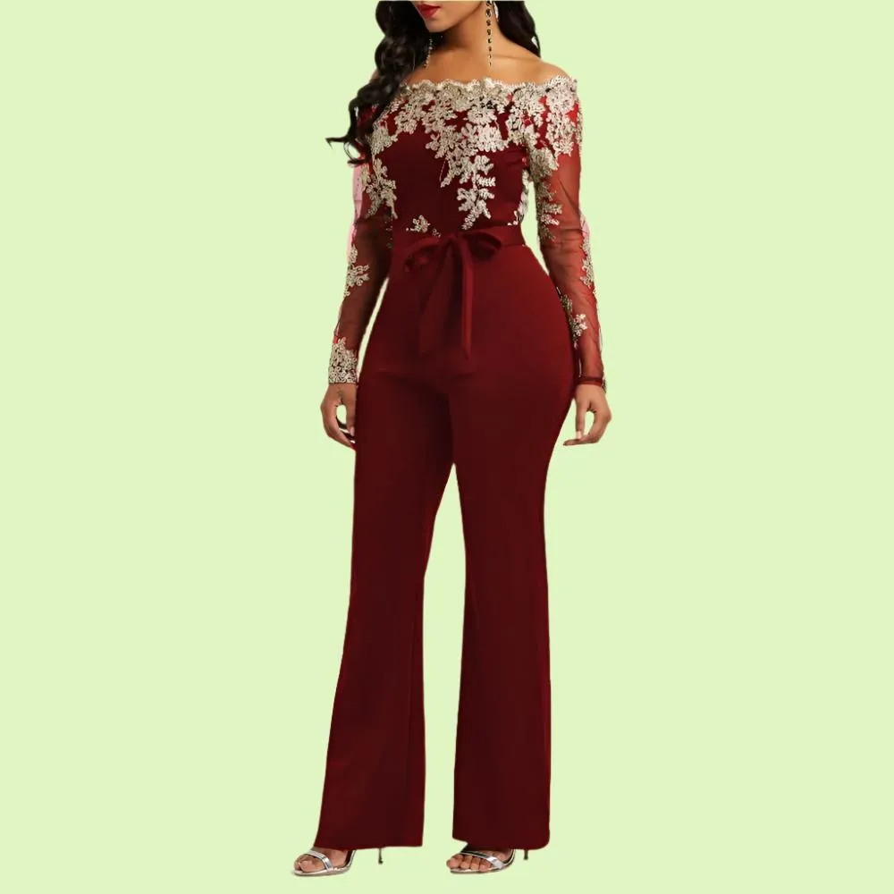 Long Sleeve Off Shoulder Dressy Jumpsuit