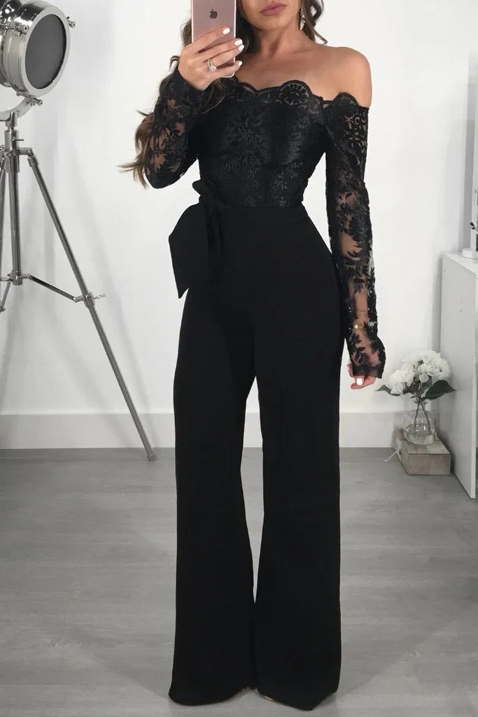 Long Sleeve Off Shoulder Dressy Jumpsuit