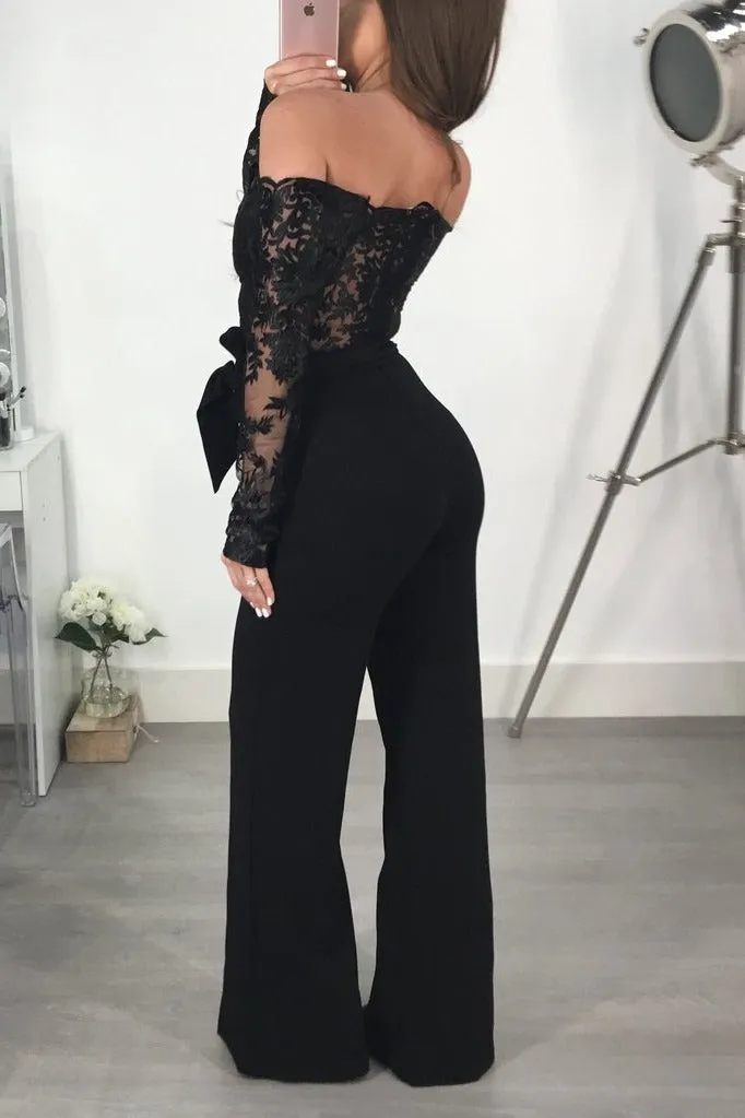 Long Sleeve Off Shoulder Dressy Jumpsuit