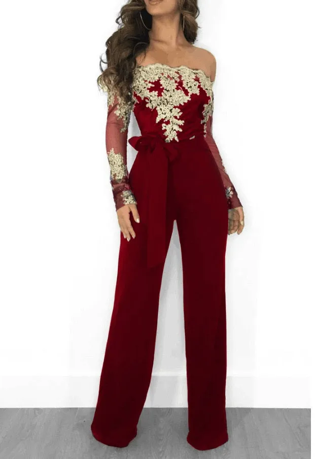 Long Sleeve Off Shoulder Dressy Jumpsuit