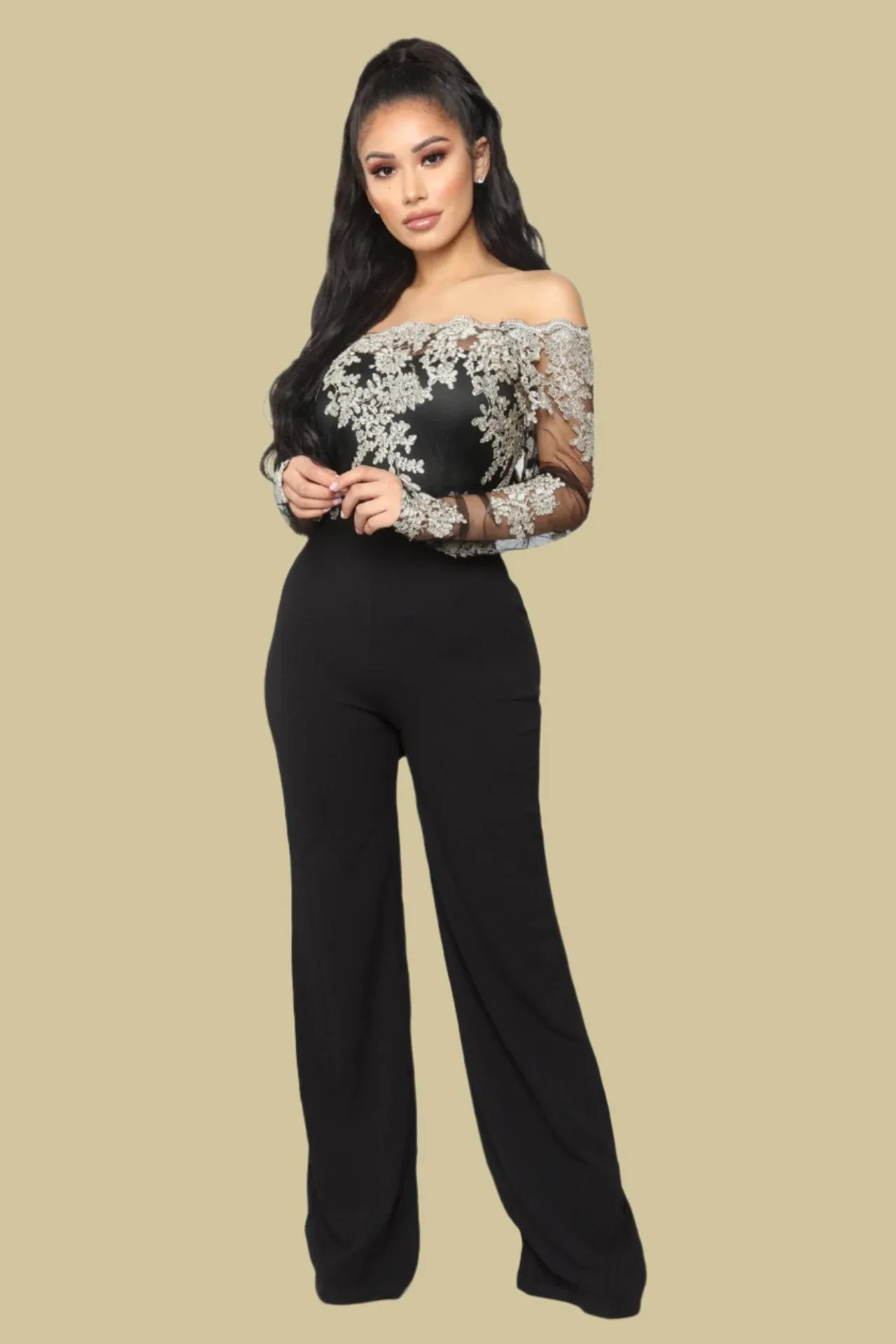 Long Sleeve Off Shoulder Dressy Jumpsuit