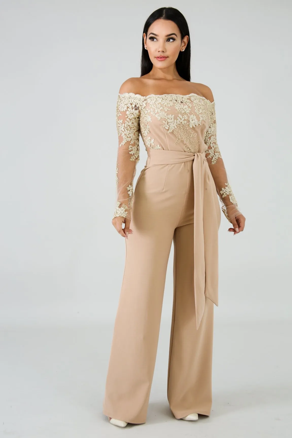 Long Sleeve Off Shoulder Dressy Jumpsuit