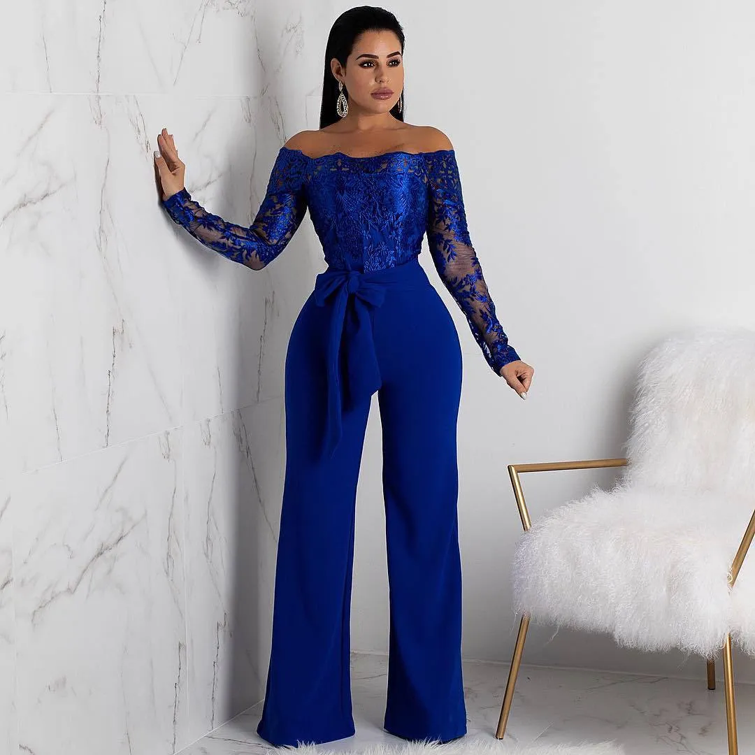 Long Sleeve Off Shoulder Dressy Jumpsuit