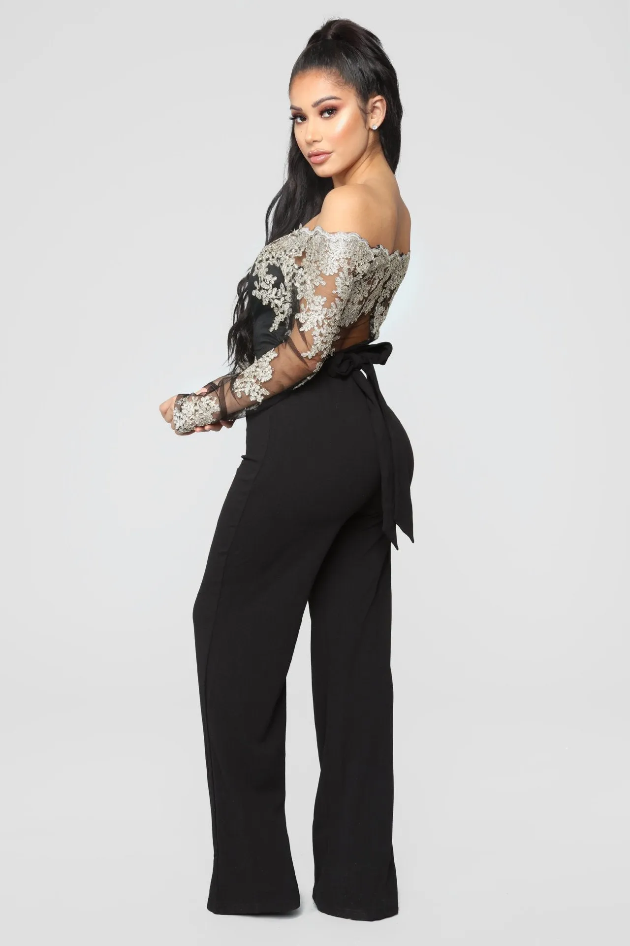 Long Sleeve Off Shoulder Dressy Jumpsuit