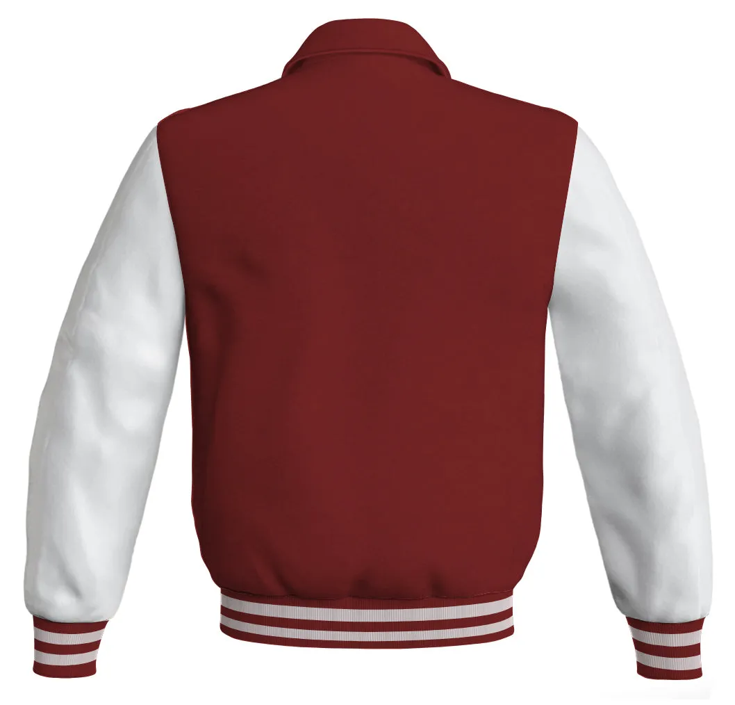 Luxury Bomber Classic Jacket Maroon Body and White Leather Sleeves