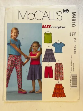 McCall's M4816 Sewing Pattern CUT Childrens' & Girls' Tops, Skirts, Shorts, & Capri Pants Sizes 10, 12, 14