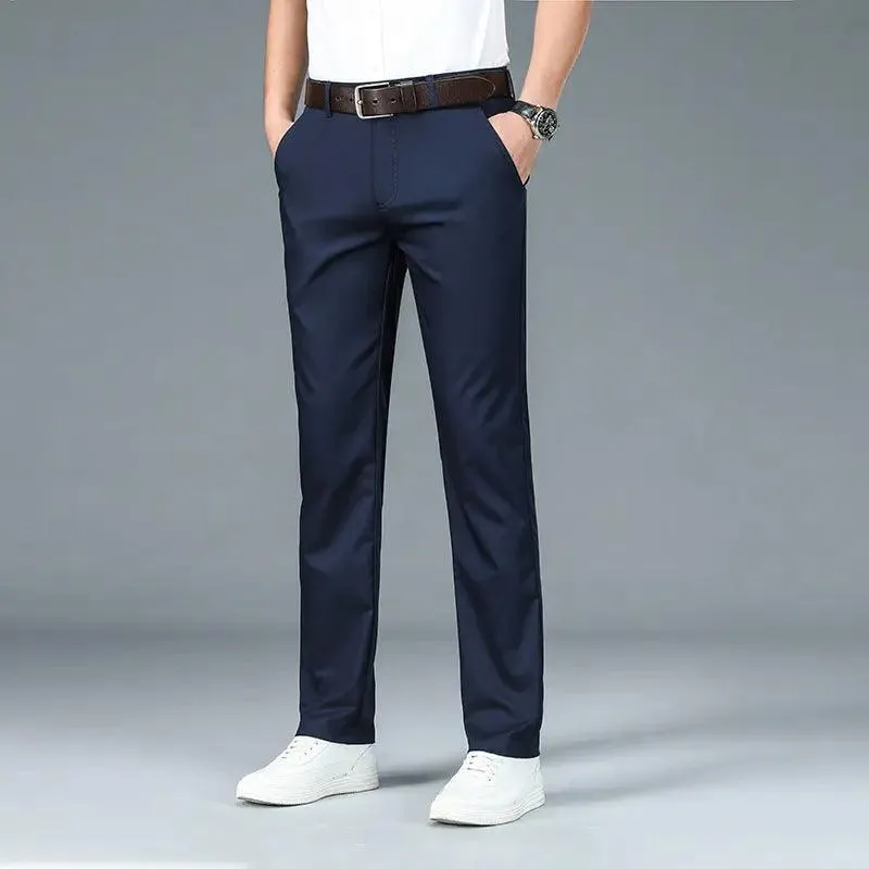 Men Casual Pants Straight | Summer Ice Silk Suit Pants