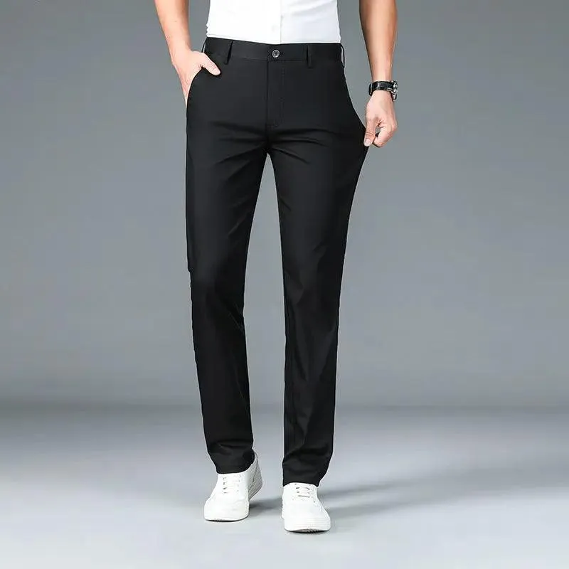 Men Casual Pants Straight | Summer Ice Silk Suit Pants