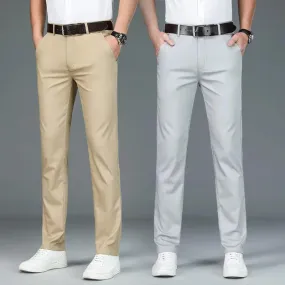 Men Casual Pants Straight | Summer Ice Silk Suit Pants