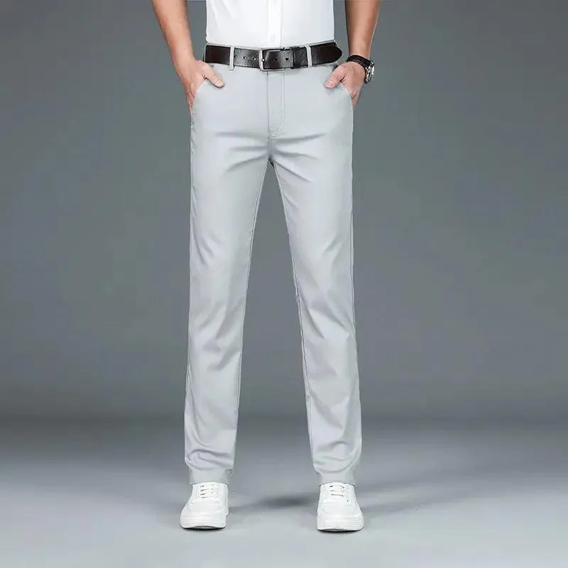 Men Casual Pants Straight | Summer Ice Silk Suit Pants