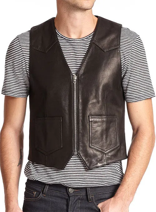 Men’s Black Leather Biker Vest Slim Fit