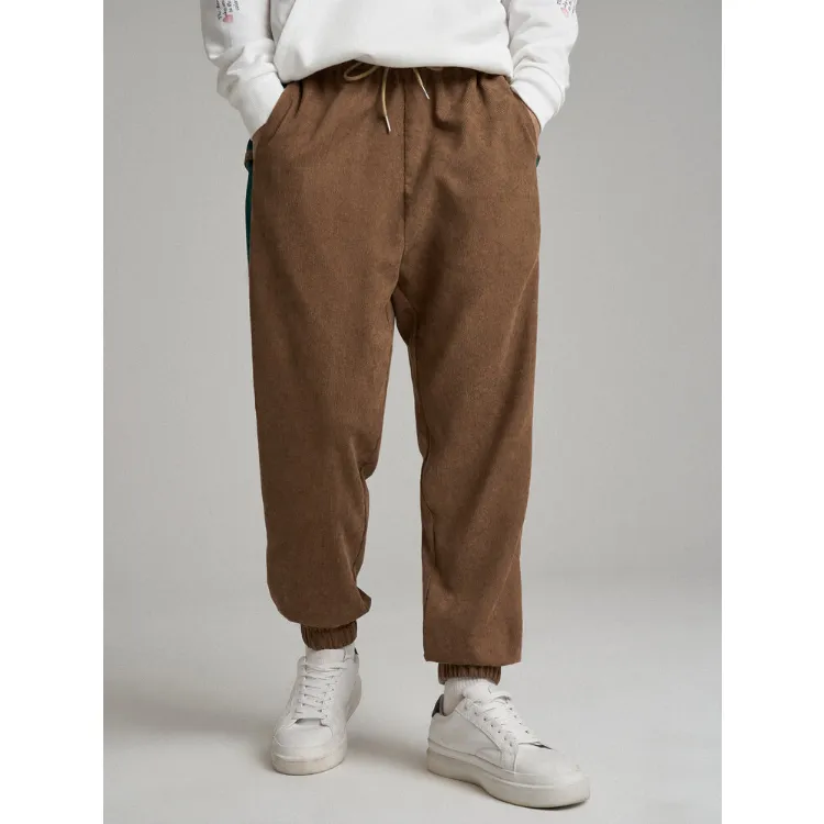 Mens Corduroy Colorblock Pocket Ankle Length Pants