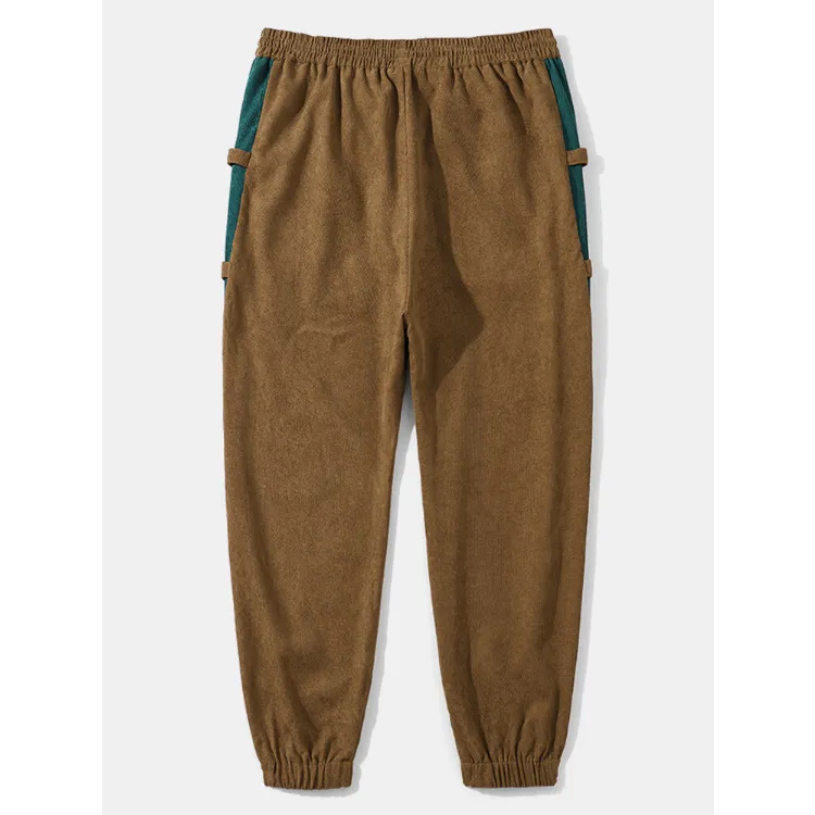 Mens Corduroy Colorblock Pocket Ankle Length Pants