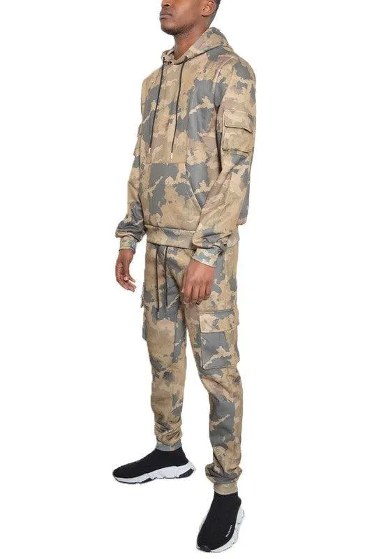 Mens Full Set Camouflage Hoodie And Jogger Set