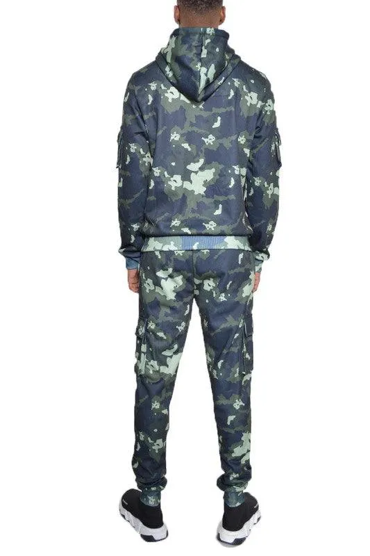 Mens Full Set Camouflage Hoodie And Jogger Set