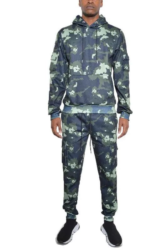 Mens Full Set Camouflage Hoodie And Jogger Set